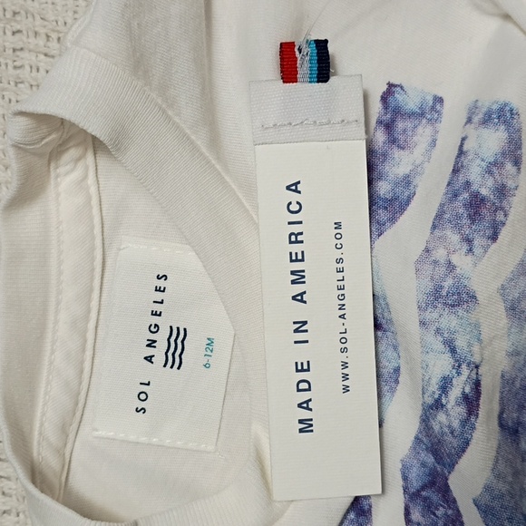 NWT Sol Angeles Baby Cream and Blue Wave Short Sleeve Tee Sz 6-12 Month USA Made - Picture 4 of 8